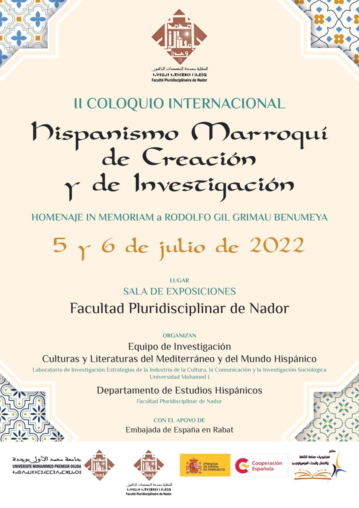 II COLOQUIO INTERNACIONAL HISPANISMO MARROQUÍ DE CREACIÓN Y DE INVESTIGACIÓN